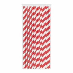 Kırmızı Çizgili Beyaz Kağıt Pipet 6mmx19,7cm - KullanatPazarı