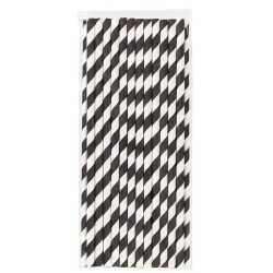 Siyah Çizgili Beyaz Kağıt Pipet 6mmx19,7cm - KullanatPazarı