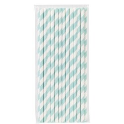 Turkuaz Çizgili Beyaz Kağıt Pipet 6mmx19,7cm - KullanatPazarı